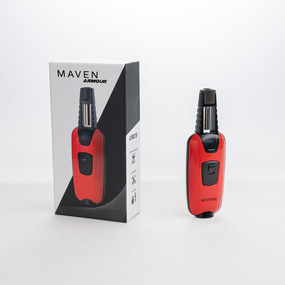 Maven Armour Series Torch Lighter Featuring a Distinctive Armour-Inspired Body, Stylish Modern Finish, and Eye-Catching Design for Retail and Wholesale Supply.