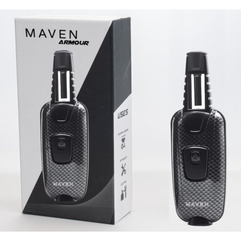 Maven Armour Torch Lighter Featuring a Bold Modern Design, Durable Exterior, and Ergonomic Shape for Convenient Handling and Retail Display.