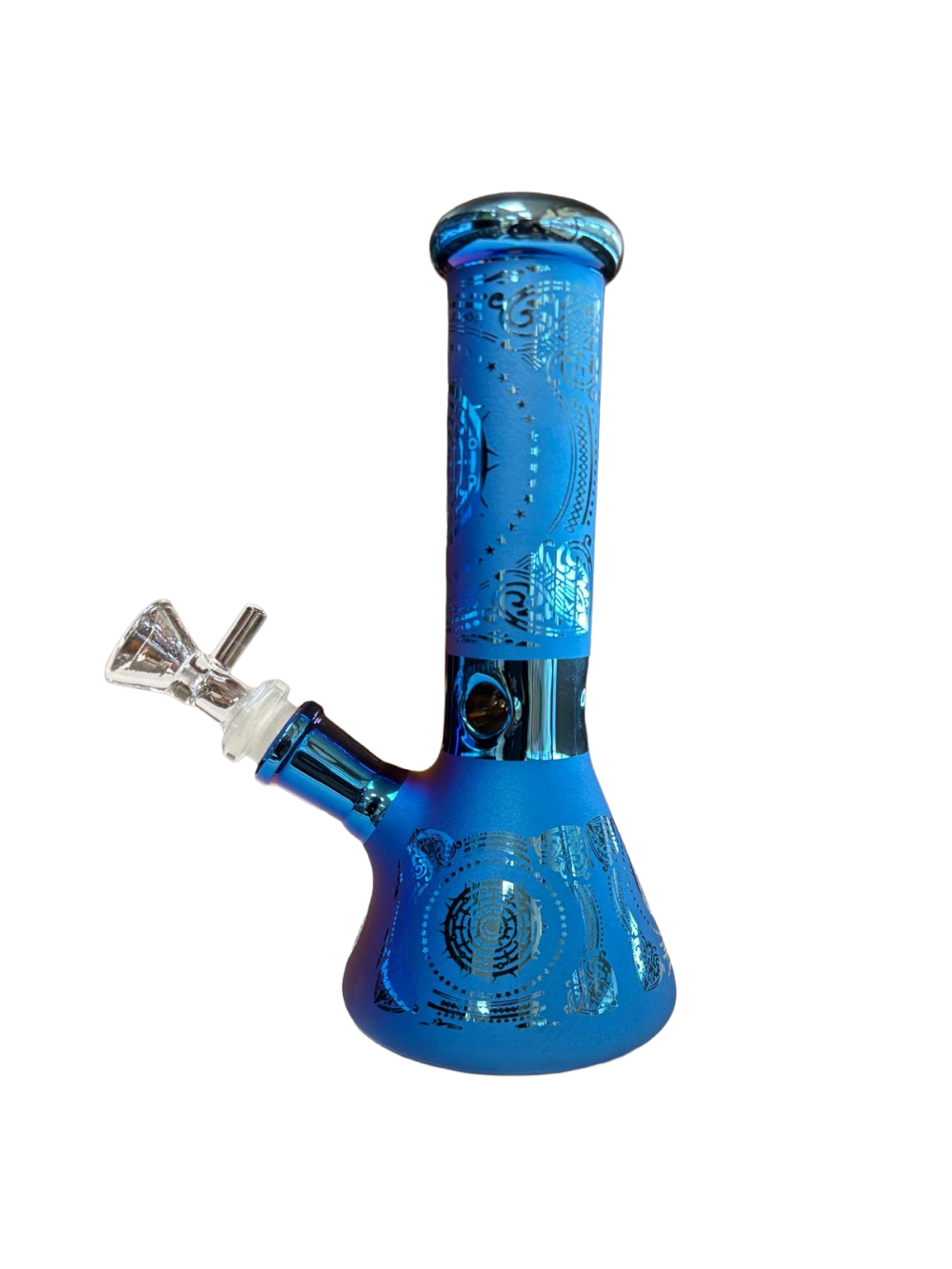 Metallic finish glass water bong with hemp leaf artwork