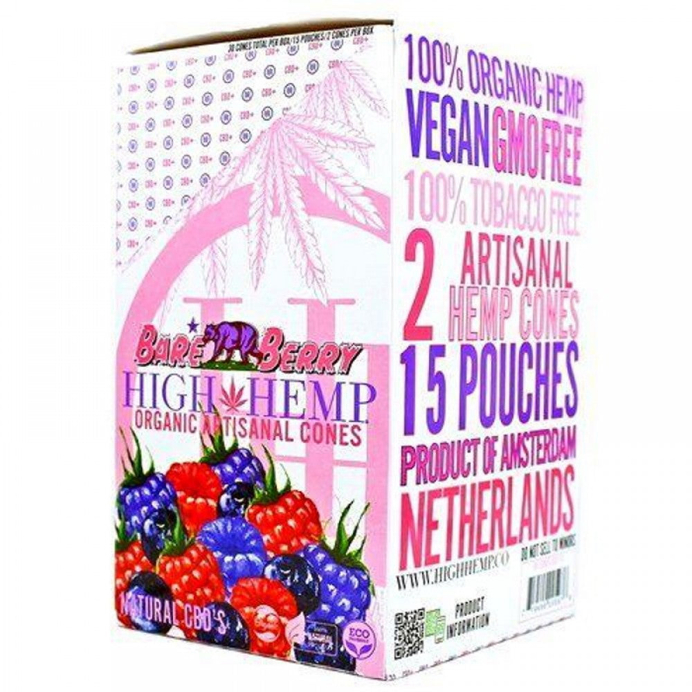 Organic Cones with 2 pre-rolled cones per pouch and 15 pouches per pack, featuring organic paper construction, consistent shape, and convenient packaging.