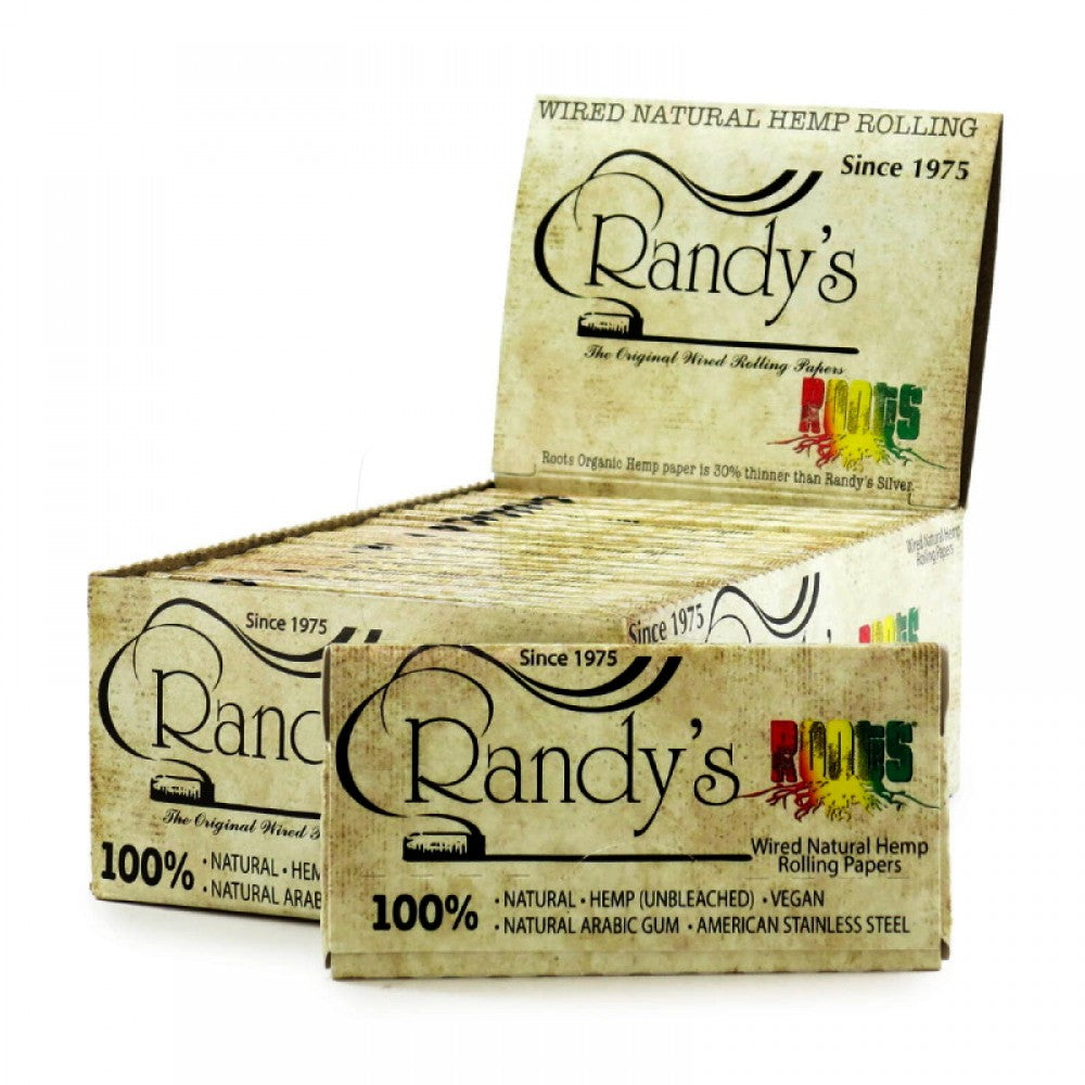 Randy's Roots 1¼ Size Rolling Papers featuring lightweight paper construction, classic booklet format, and convenient retail-ready packaging.