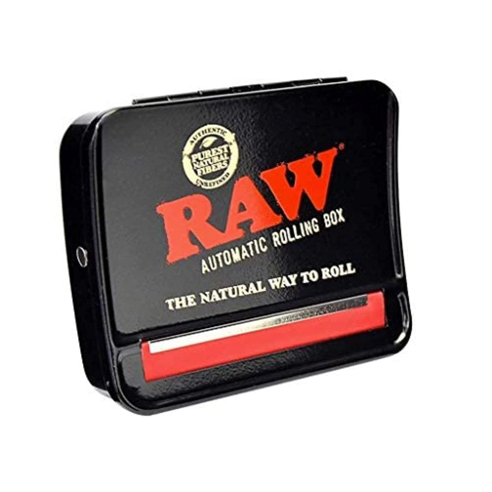 RAW 79mm Automatic Adjustable Rolling Box featuring a compact design, adjustable rolling mechanism, durable construction, and convenient portability.
