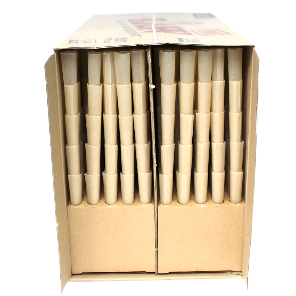 RAW Classic 1¼ Size Pre-Rolled Cones with 1,000 cones per box, featuring classic RAW branding, convenient packaging, and bulk box design.