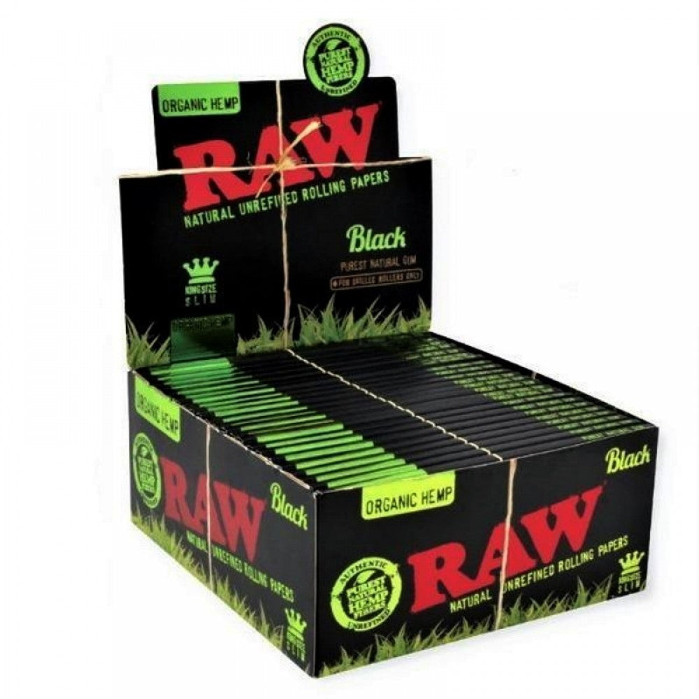 RAW Organic Hemp Back Rolling Paper King Size Slim with Natural Hemp Paper, Distinctive RAW Branding, and 50 Packs Per Box