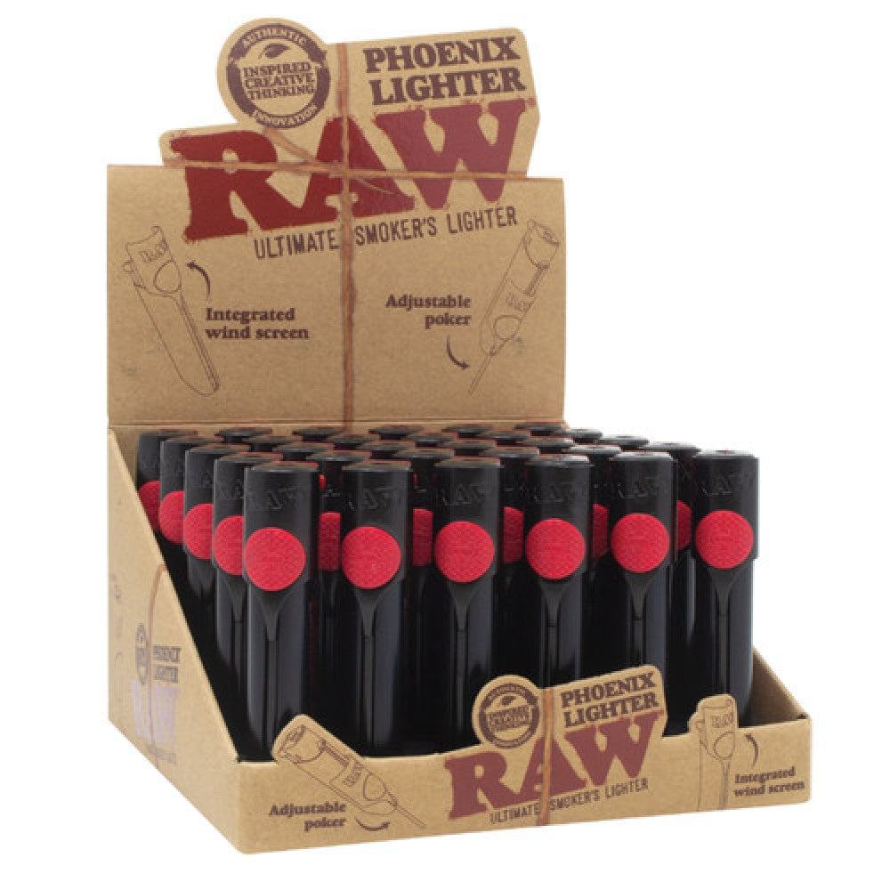 RAW Phoenix Lighter Featuring a Unique Phoenix-Inspired Design and Recognizable RAW Branding, Ideal for Retail Displays and Wholesale Smoking Accessory Collections.
