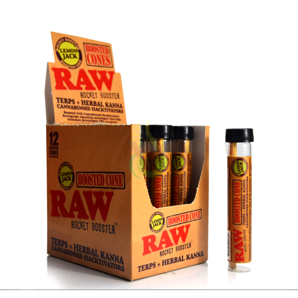 RAW Rocket Booster Cones Display Featuring 12 Boosted Cones Per Display, Signature RAW Branding, and Convenient Retail Packaging for Wholesale and Retail Collections.
