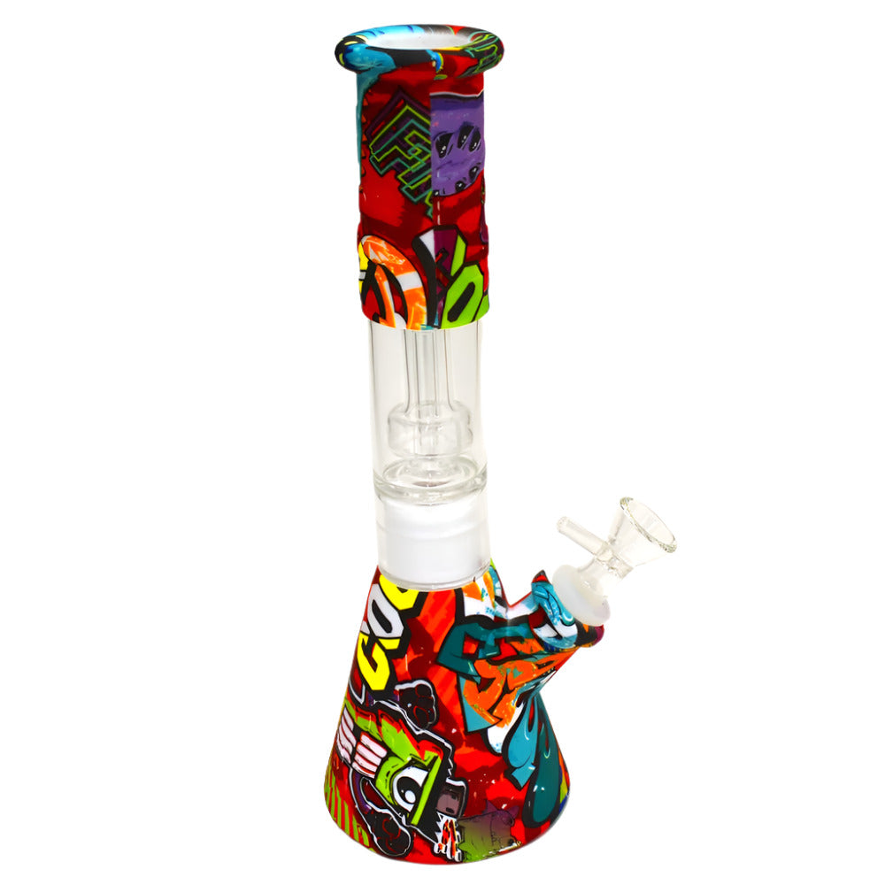 11-inch Silicone Printed Color Beaker Water Pipe with glass percolator, featuring a durable silicone body, colorful print, and classic beaker-style design.