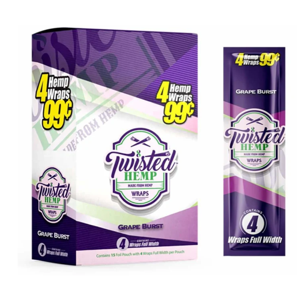 Twist Hemp Wraps featuring natural hemp material, flexible texture, smooth finish, tobacco-free construction, and convenient rolling wrap design.
