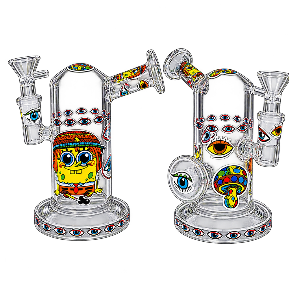 Wide Base SpongeBob Character Water Pipe with colorful 3D artwork and sturdy glass design