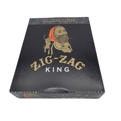 Zig-Zag King Cigarette Papers 24-Booklet Pack Featuring Classic Zig-Zag Branding, King-Size Paper Format, and Convenient Packaging for Retail Displays and Wholesale Collections.